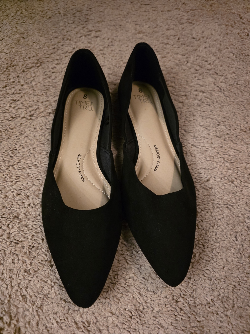 Time and Tru Women's Black Pointed Toe Memory Foam Flats